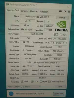 (效能大幅超越 GT730) 必恩威GeForece GTX550ti (鈦) 1G/DDR5顯示卡(高檔128bit匯流排)