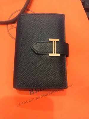 真品 Hermes Bearn mini wallet 黑色金釦 信用卡夾 短夾 零錢包