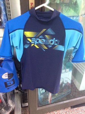 台灣潛水---SPEEDO 短袖上半身防曬衣/水母衣 (男)藍