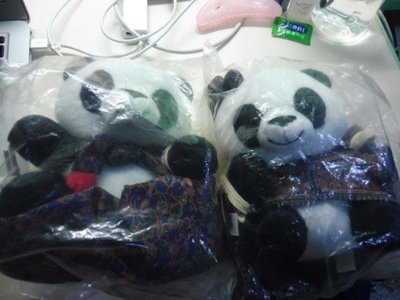 新加坡航空 新航 藍色制服花紋 熊貓玩偶一對