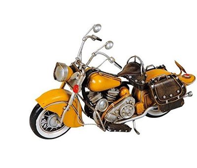 日本原裝進口 好品質鋼鐵美式哈雷重型機車擺件摩托車模型品輪子可動黃色機車收藏品送禮  6414c