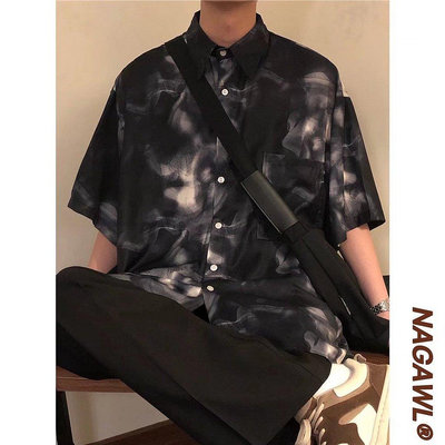 【現貨】M-2XL時尚潮流個性短袖襯衫 男士夏季設計感小眾襯衫2022年新款扎染上衣