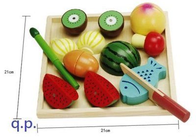 小孩兒童扮家家酒遊戲 木製玩具 蔬菜 水果 水蜜桃 西瓜 雞蛋 魚 食物切切看 木盤子 益智 木質模型 烹飪料理 禮物