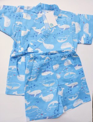 日本進口☆╮純棉 可愛鯨魚 男童和服式浴衣短袖上衣褲裝 95cm