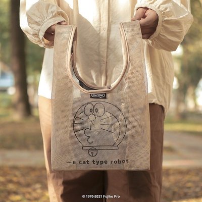 日本卡通哆啦a夢透明網眼購物袋可愛便攜折疊便攜學生午餐袋-麥德好服裝包包