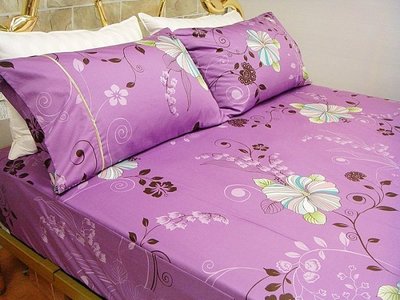 純棉床包【扶桑花(紫)】雙人加大床包三件組(不含被套),100%純棉,台灣精製.二件免運