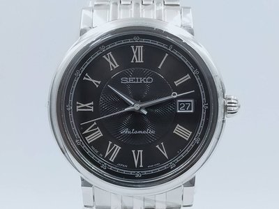 【發條盒子H0525】SEIKO 羅馬黑面 不鏽鋼機械男錶 全新品盒單齊 4R35-00C0D