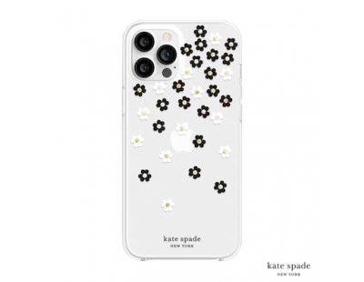 手機殼 黑白小花+金色鑲鑽透明殼12 Pro Max 6.7吋  Kate Spade Scattered iPhone