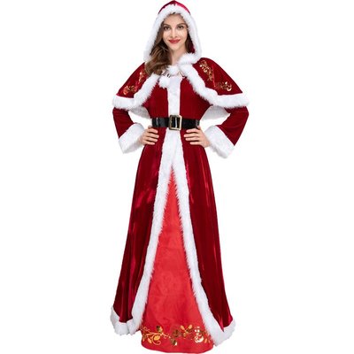 新款角色扮演宮廷紅色披肩長裙圣誕年會禮服圣誕節節日服裝8686