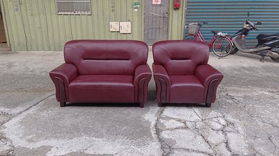 【安鑫】~ 【1+2】紅色單人座 雙人座 兩人座皮沙發椅組 2手沙發 中古沙發【A1699】