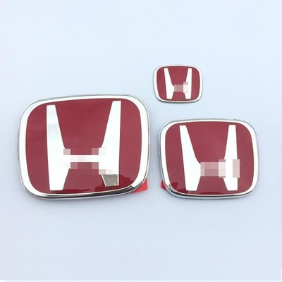 HONDA CIVIC 紅色H標三件套改裝前後標方向盤車標適用於本田7代 八代 九代 十代喜美車貼 H Logo