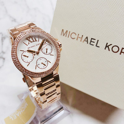 美國百分百【Michael Kors】手錶 MK6845 配件 MK 女錶 三眼計時 不鏽鋼 水鑽 玫瑰金 BE33