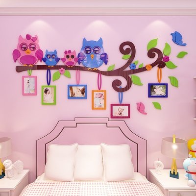 熱銷 卡通貼畫貓頭鷹亞克力墻貼3d立體兒童房裝飾品照片墻臥室房間貼紙KK