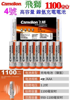 【購生活】飛獅 Camelion 4號 AAA 1.2V 1100mAH 中低自放電池 鎳氫充電電池 充電電池 BPI