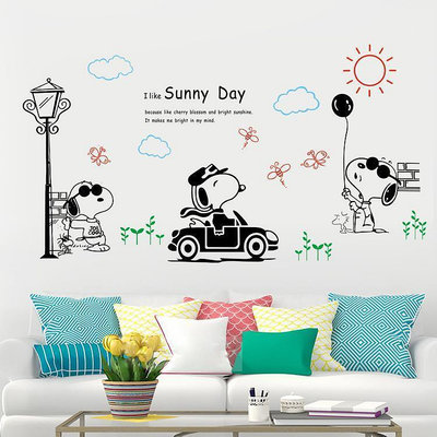 【喵小姐家居】【ins風】SNOOPY史努比墻貼卡通貼紙小狗防水自粘兒童客廳書房臥室壁畫壁紙