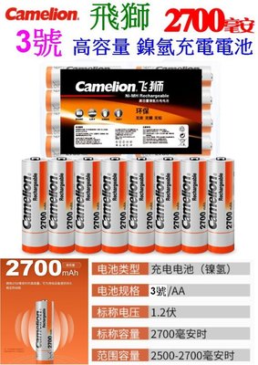 【購生活】飛獅 Camelion 3號 AA 1.2V 2700mAH 中低自放電電池 鎳氫充電電池 充電電池 BPI