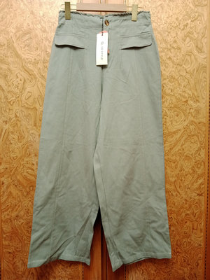 全新【唯美良品】OB STYLE 煙綠色 寬管長褲~ C103-7905  M  100%棉.