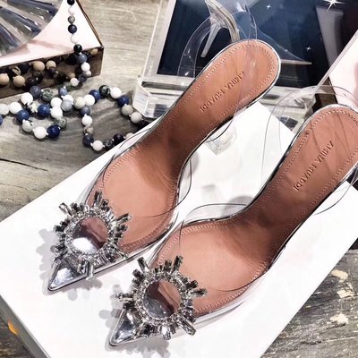 熱銷 代購Amina Muaddi透明涼鞋女2019新款ins夏季PVC時尚性感高跟鞋可開發票