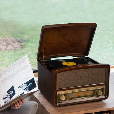 新品特惠復古留聲機仿古電唱機黑膠唱片機卡帶機CD機收音機