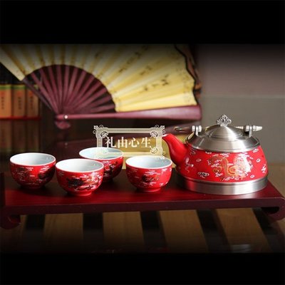 5Cgo【茗道】含稅會員有優惠 18429844932 馬來西亞錫杯陶瓷紅瓷茶具套裝婚慶創意功夫茶杯茶盤結婚禮物