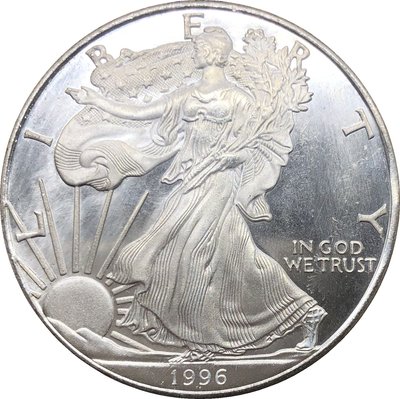 銀元1996年美國自由女神1盎司美元銀幣紀念幣白銅鍍銀錢幣A3526