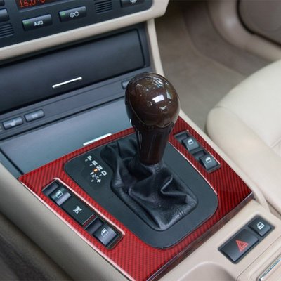適用於BMW寶馬老3系E46內飾改裝紅色碳纖維卡夢檔位面板裝飾貼 汽車配件