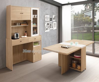 【N D Furniture】台南在地家具-環保木心板原木拼白色木紋120cm餐櫃組含折合桌(可拆賣)YH