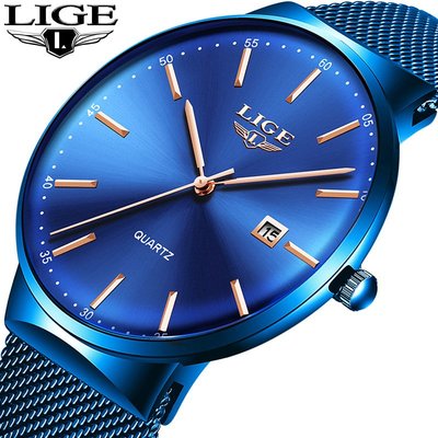 現貨手錶腕錶LIGE利格新款炫酷超薄防水網帶手錶