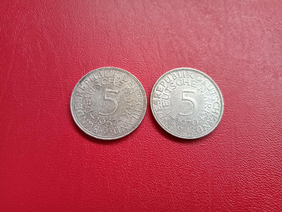 德國1967年J版、1970年G版5馬克銀幣，625銀，11【店主收藏】35450