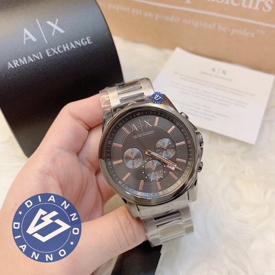 帝安諾-實體店面 AX Armani Exchange 經典 三眼 三環 布繡鋼 黑色 玫瑰金 手錶 AX2086