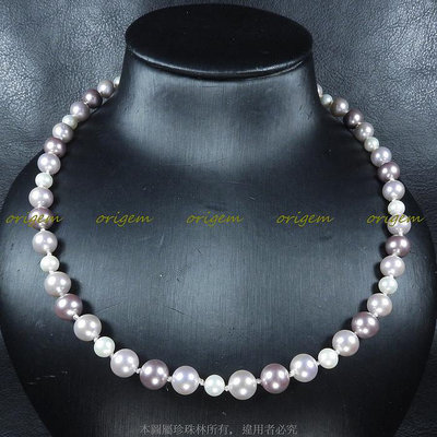 珍珠林~8+6MM一珠一結珍珠項鍊~南洋深海硨磲貝珍珠:深紫、淺紫、白 #076+2