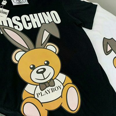 【King女王代購】2020新款Moschino/女裝純棉小熊印花圓領兔子熊女士百搭潮短袖T恤