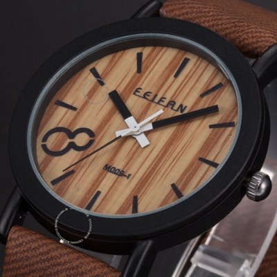Brown Leather Elegant Men's Sport Quartz Watch Nordic Simple Wood 12-Hour A 男錶
