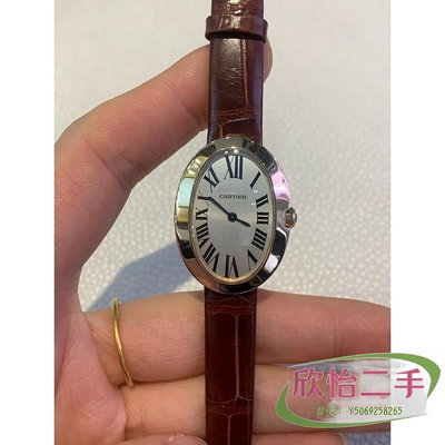 欣怡二手Cartier  BAIGNOIRE腕錶 浴缸系列石英機芯 玫瑰金皮革 女錶 鱷魚皮錶帶手錶 W800000