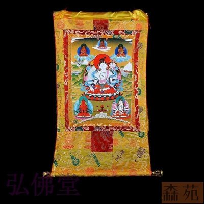熱銷  佛教品鍍金唐卡佛像畫八寶手工雙層裝裱白度母長120cm黃 B11532