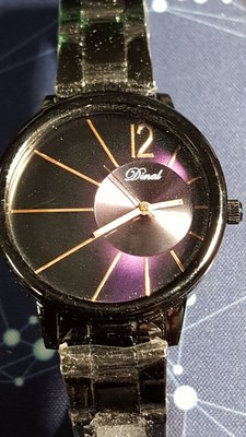 【成吉思汗精品】全新日本Dinal貴氣男女對錶2支一起賣新手錶女士防水時尚石英錶名錶銀色面黑框圓型鋼帶放射性指針