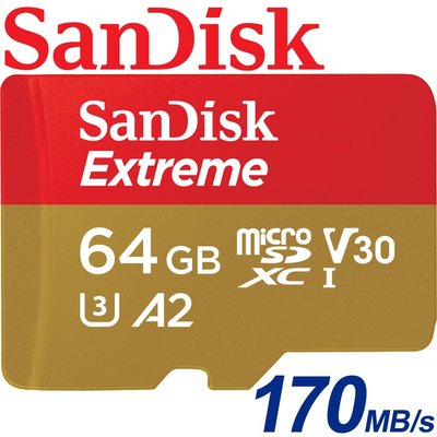 170MB/s 公司貨 SanDisk 64GB Extreme microSDXC TF U3 64G 記憶卡