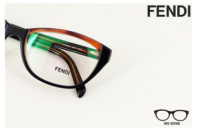 【My Eyes 瞳言瞳語】FENDI 義大利品牌 咖啡雙色膠框光學眼鏡 性感貓眼設計 優雅時尚感 (F1002)