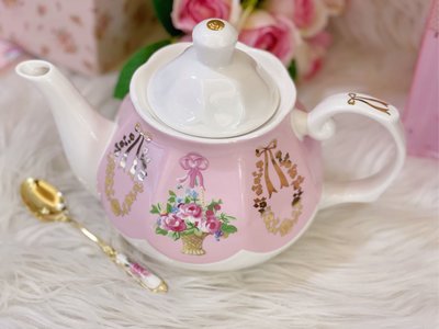 粉紅玫瑰精品屋～🎀歐式粉色玫瑰花籃茶壺🎀