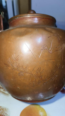 日本長玉堂老銅壺雙款， 明治老銅水注 容水量3.5升多，壺身