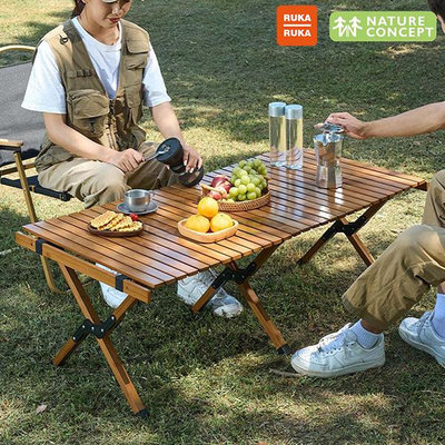 《RUKA-RUKA》Nature Concept 天然楠竹野餐露營折疊桌蛋捲桌120公分附收納袋