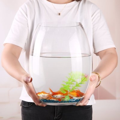 下殺魚缸透明玻璃創意圓柱形桌面生態金魚缸大號烏龜缸辦公家用水族箱~特價特賣