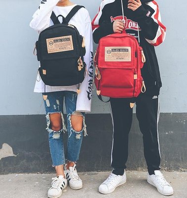 FINDSENSE X 韓國 男女情侶款 流行時尚 大容量 複古款防水 帆布包包 學生書包 雙肩包 後背包