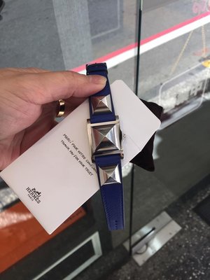 典精品名店 Hermes 愛馬仕 真品 MEDOR CDC 藍色 銀釦 鉚釘錶 手錶 現貨