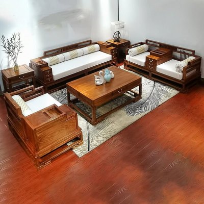 特賣-正古居紅木家具非洲花梨(學名:刺猬紫檀)客廳中式實木沙發組合