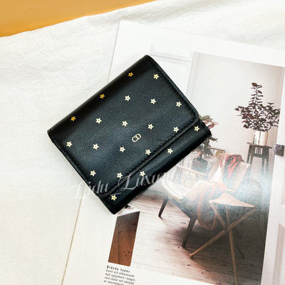 【黎都精品】Dior  星星 黑色 全皮 三折短夾 短夾 皮夾