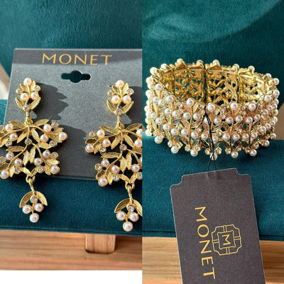美國回流莫奈Monet孤品打標Vintage超美玻璃珍珠手鐲517