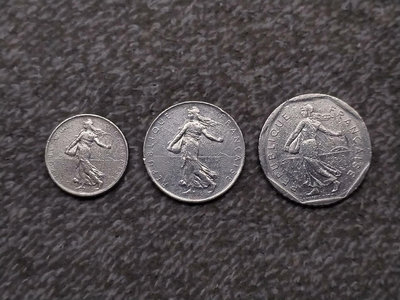 外國硬幣 法國 一套3枚 1/2法郎 1法郎 2法郎6、7016640