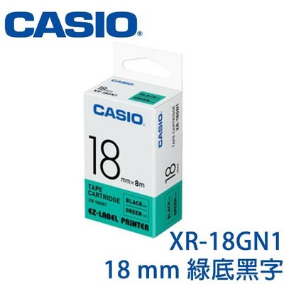 【MR3C】含稅附發票 CASIO卡西歐 18mm XR-18GN1 綠底黑字 原廠標籤機色帶
