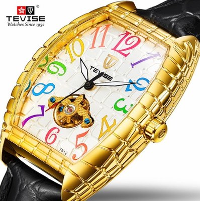 【潮裡潮氣】TEVISE特威斯新款炫彩鱷魚紋手錶夜光防水全自動機械男士皮帶手錶